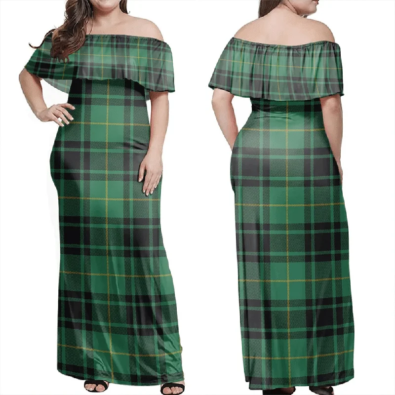 MacArthur Ancient Tartan Off Shoulder Long Dress Tunics Canvas sturdy
