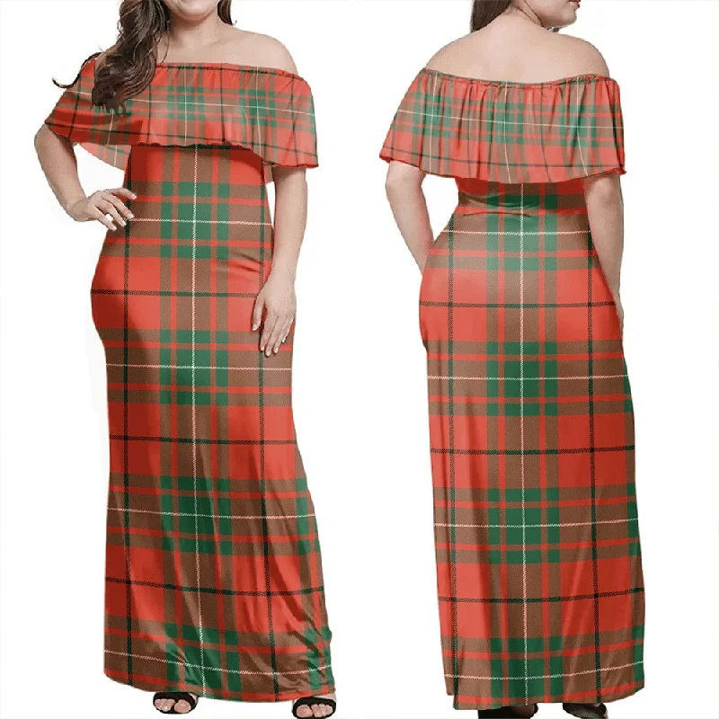 MacAulay Ancient Tartan Off Shoulder Long Dress Tunics Leisure comfortable