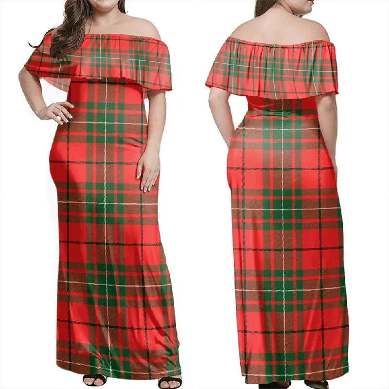 MacAulay Modern Tartan Off Shoulder Long Dress Tunics Running lightweight