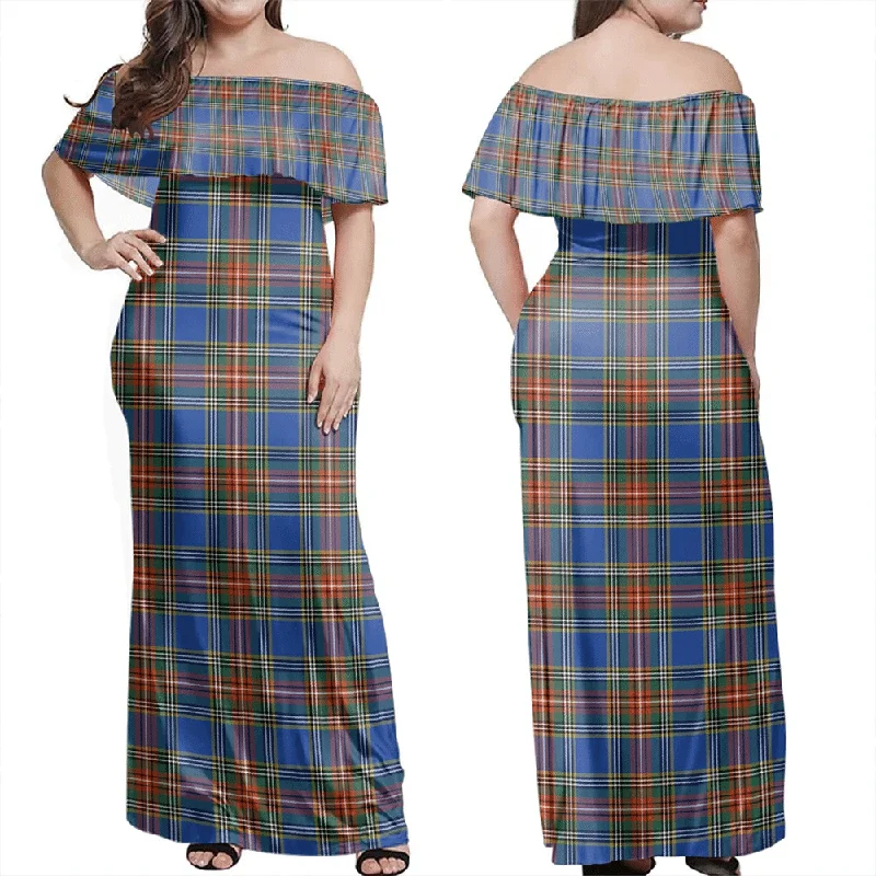 MacBeth Ancient Tartan Off Shoulder Long Dress Tunics Travel practical