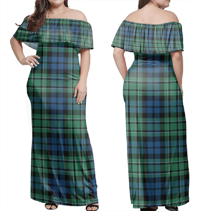 MacCallum Ancient Tartan Off Shoulder Long Dress Tunics Evening elegant