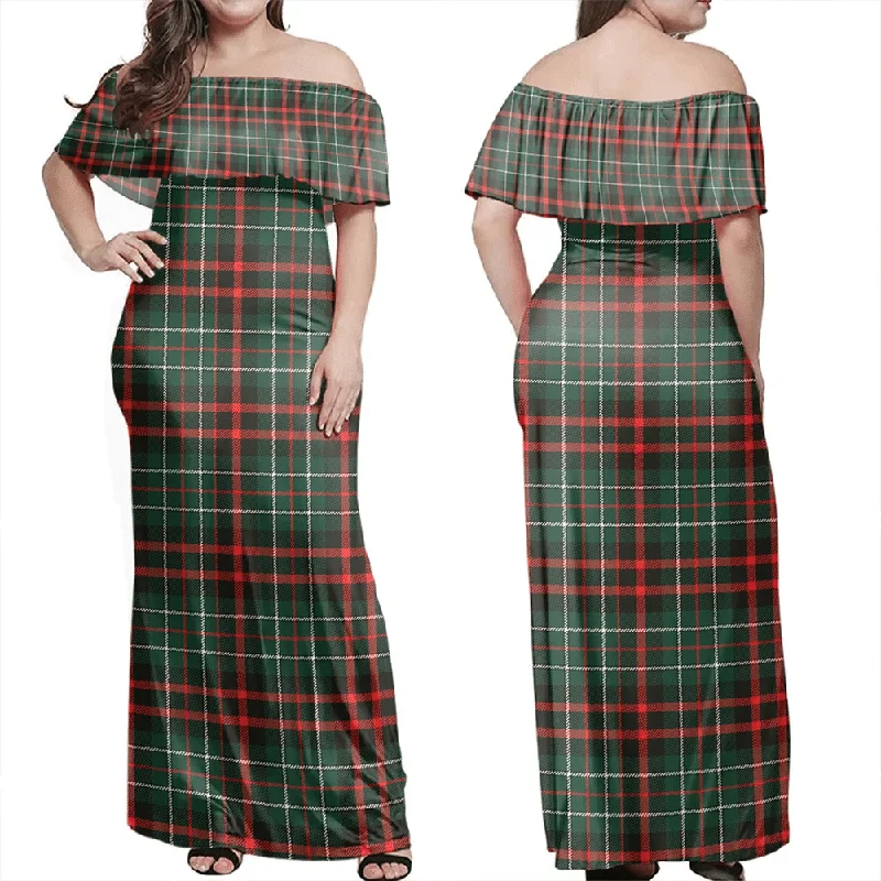 MacDiarmid Modern Tartan Off Shoulder Long Dress Tunics Bridal satin