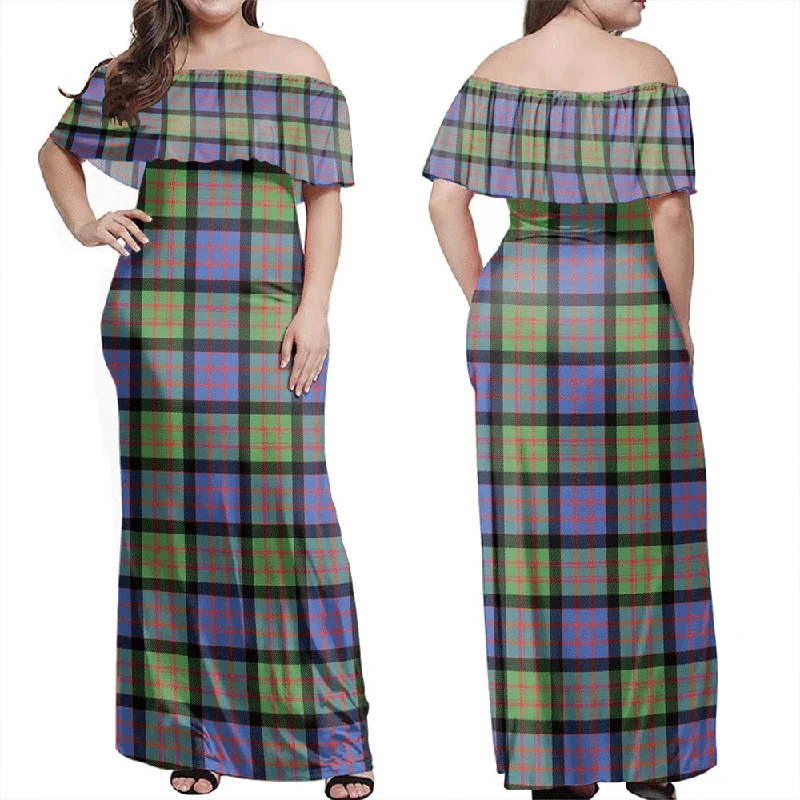 MacDonald Ancient Tartan Off Shoulder Long Dress Tunics Ceremony elegant