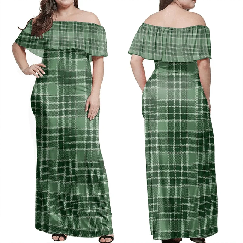 MacDonald Lord Of The Isles Hunting Tartan Off Shoulder Long Dress Tunics Seasonal trendy