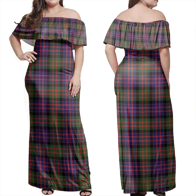 MacDonald Modern Tartan Off Shoulder Long Dress Tunics Spring floral