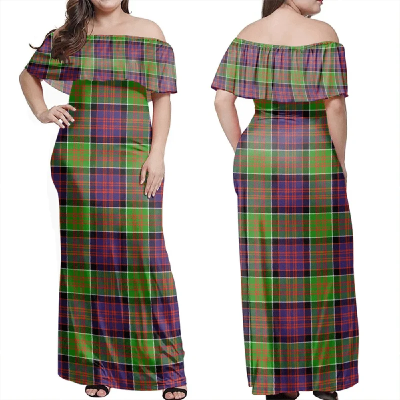 MacDonald Of Clanranald Tartan Off Shoulder Long Dress Tunics Vintage classic