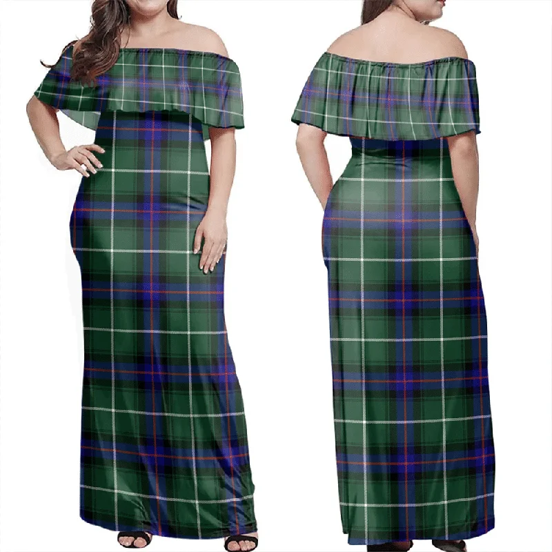 MacDonald Of The Isles Hunting Modern Tartan Off Shoulder Long Dress Tunics Brand named