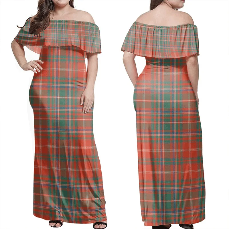 MacDougall Ancient Tartan Off Shoulder Long Dress Tunics Top rated