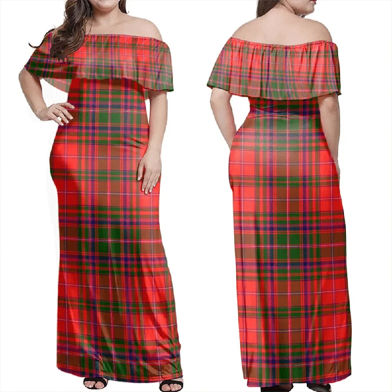 MacDougall Modern Tartan Off Shoulder Long Dress Tunics Favorite customer