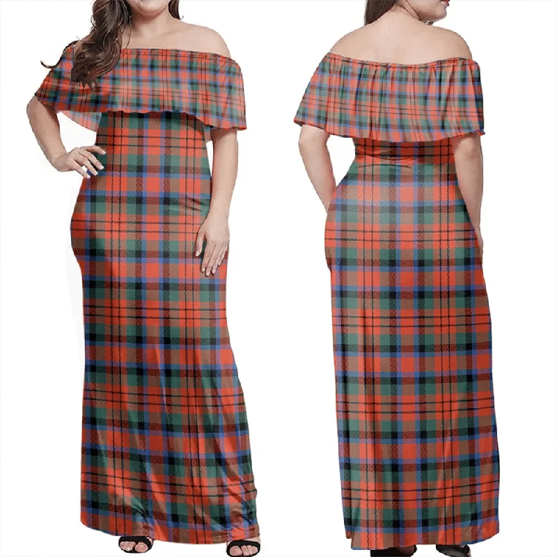 MacDuff Ancient Tartan Off Shoulder Long Dress Tunics Versatile stylish