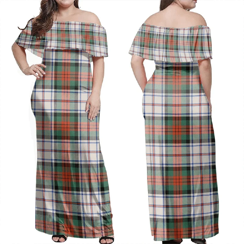 MacDuff Dress Ancient Tartan Off Shoulder Long Dress Tunics Chic fashionable