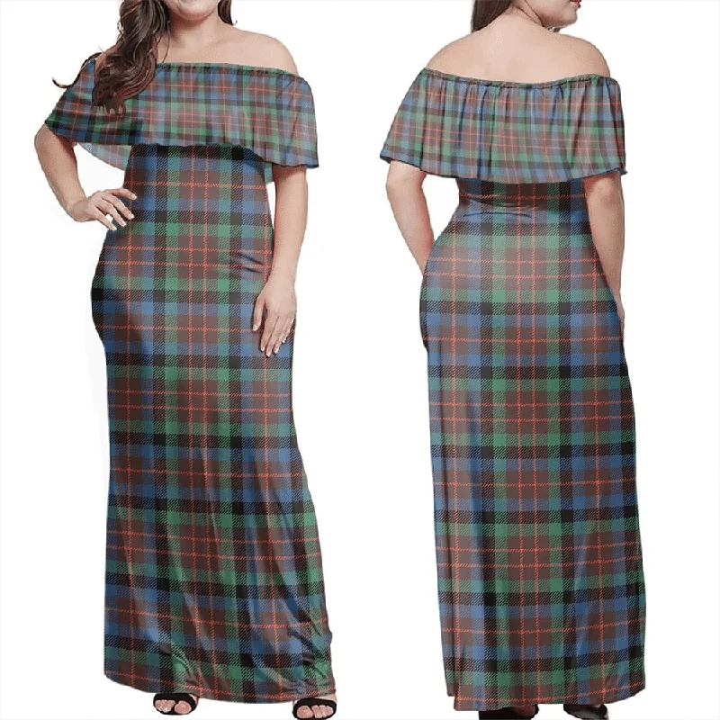 MacDuff Hunting Ancient Tartan Off Shoulder Long Dress Tunics Luxurious premium