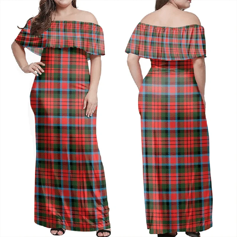 MacDuff Modern Tartan Off Shoulder Long Dress Tunics Fashionable trendy