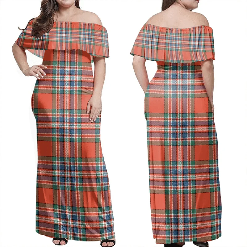 MacFarlane Ancient Tartan Off Shoulder Long Dress Tunics Practical easy-care