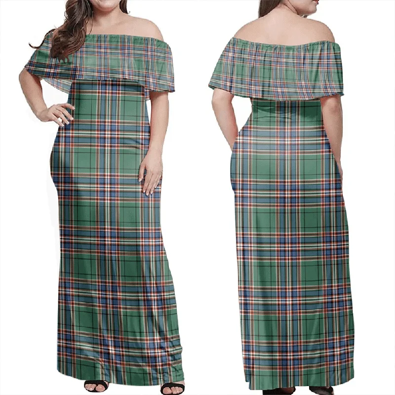 MacFarlane Hunting Ancient Tartan Off Shoulder Long Dress Tunics Stylish elegant