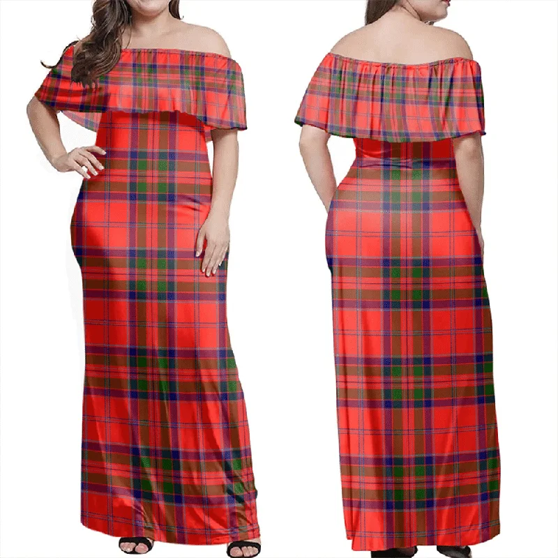 MacGillivray Modern Tartan Off Shoulder Long Dress Pencil Office Professional