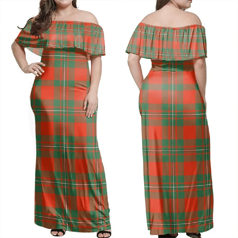 MacGregor Ancient Tartan Off Shoulder Long Dress empire Waist empire