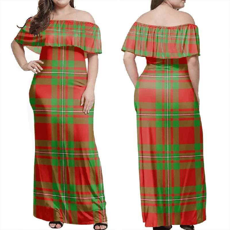 MacGregor Modern Tartan Off Shoulder Long Dress Square Neckline Feminine