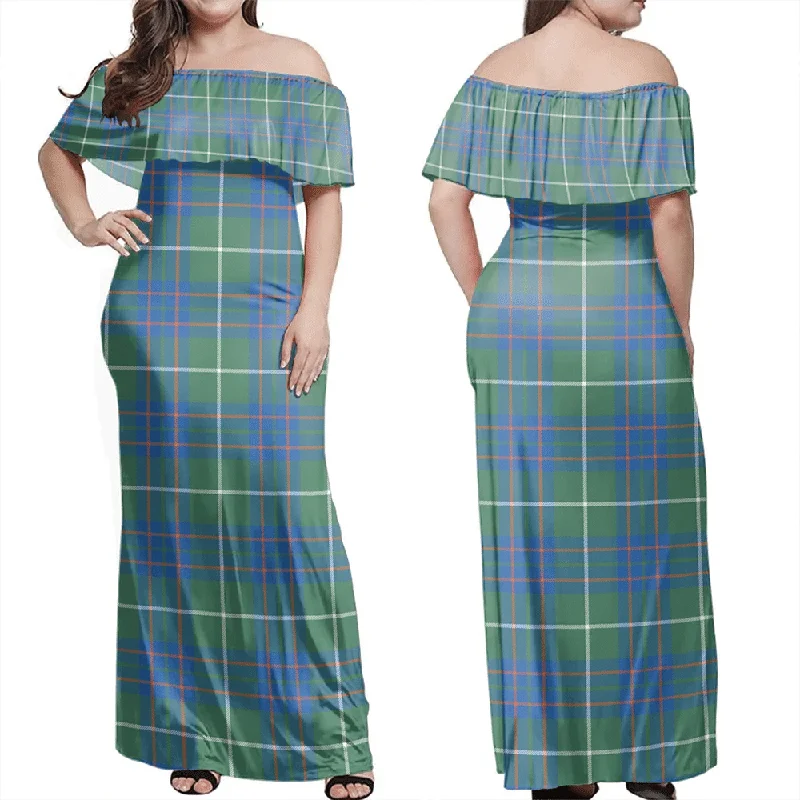 MacIntyre Hunting Ancient Tartan Off Shoulder Long Dress Tunics Short Trendy