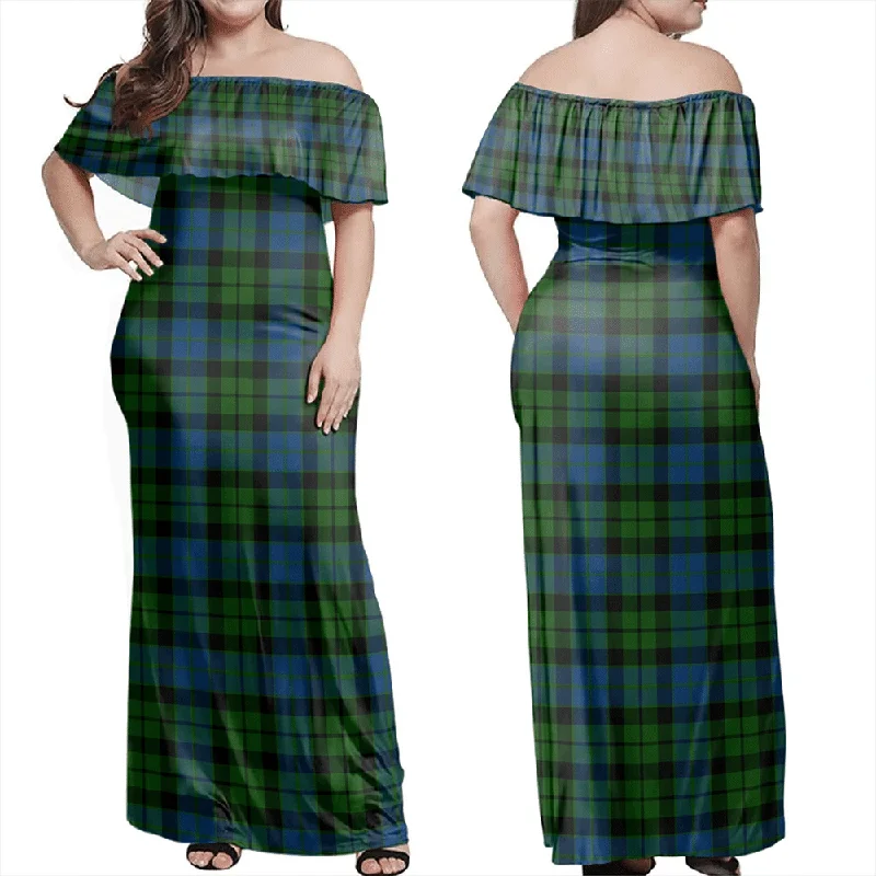 MacKay Modern Tartan Off Shoulder Long Dress Tunics Velvet soft