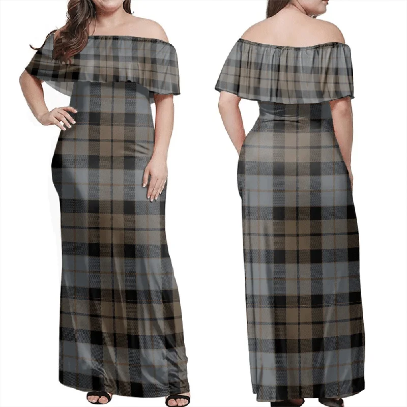 MacKay Weathered Tartan Off Shoulder Long Dress Tunics Denim casual