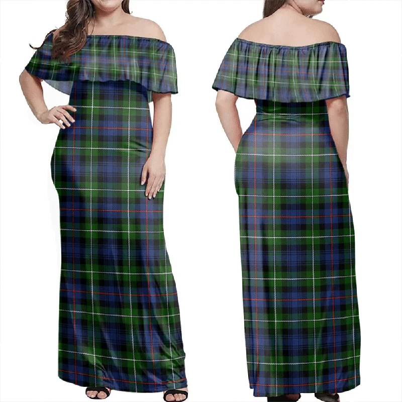 MacKenzie Modern Tartan Off Shoulder Long Dress Tunics Running lightweight