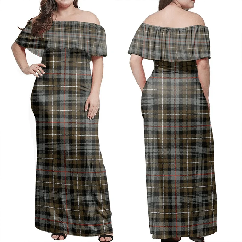 MacKenzie Weathered Tartan Off Shoulder Long Dress Tunics Travel practical