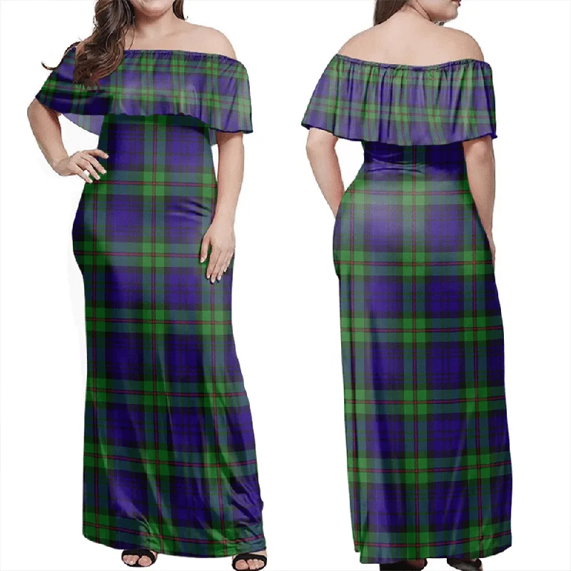 MacKinlay Modern Tartan Off Shoulder Long Dress Tunics Party sparkling