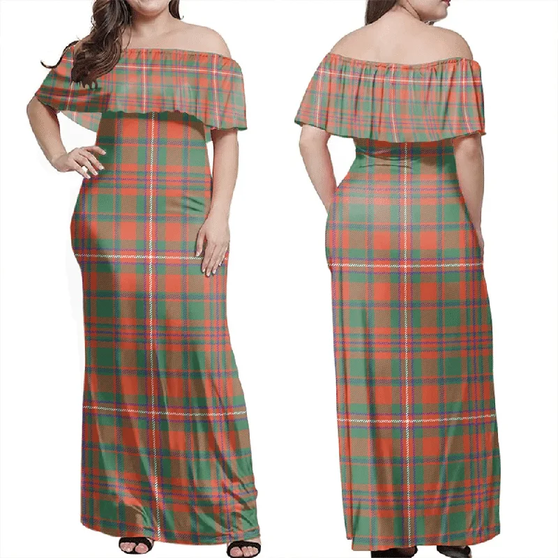 MacKinnon Ancient Tartan Off Shoulder Long Dress Tunics Prom sequined