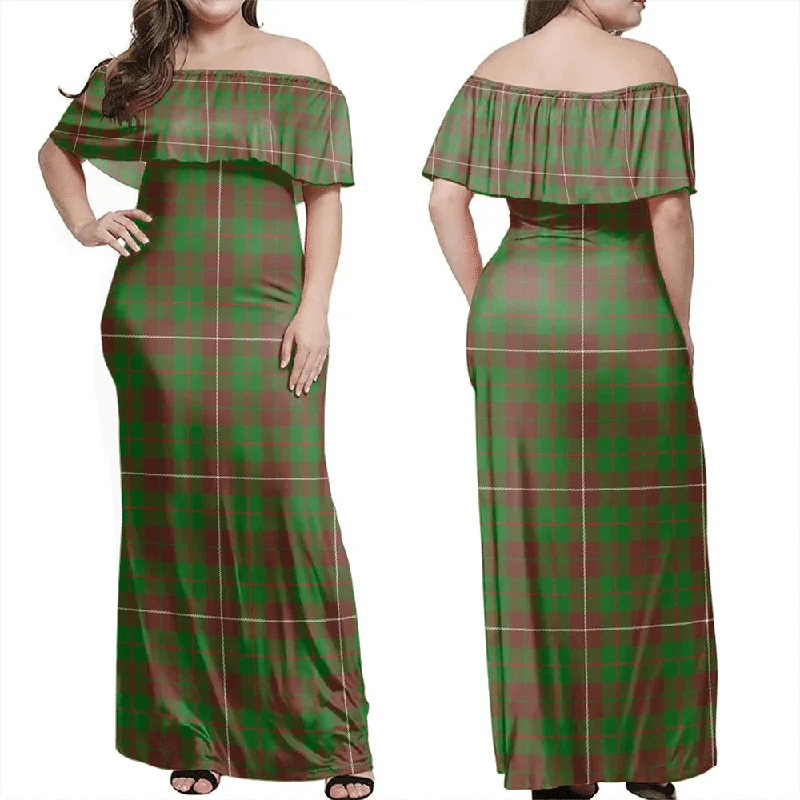MacKinnon Hunting Modern Tartan Off Shoulder Long Dress Tunics Seasonal trendy