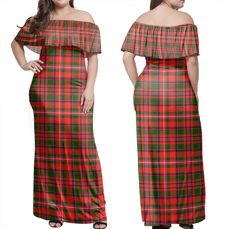 MacKinnon Modern Tartan Off Shoulder Long Dress Tunics Winter warm
