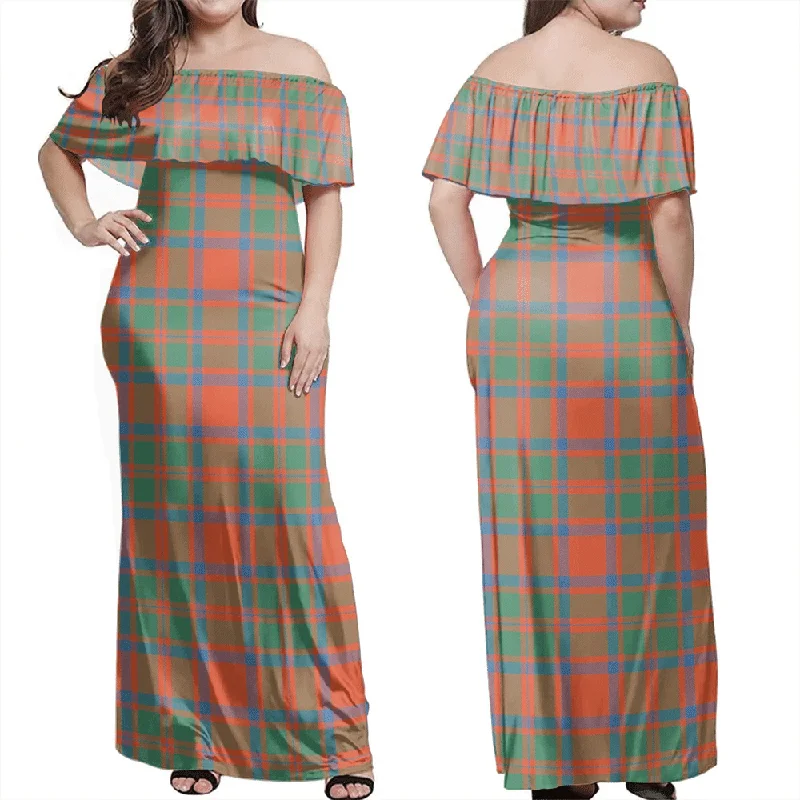 MacKintosh Ancient Tartan Off Shoulder Long Dress Tunics Spring floral