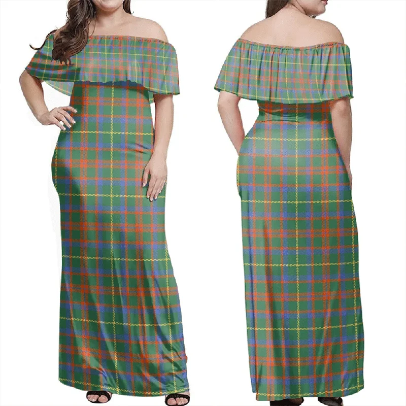 MacKintosh Hunting Ancient Tartan Off Shoulder Long Dress Tunics Vintage classic