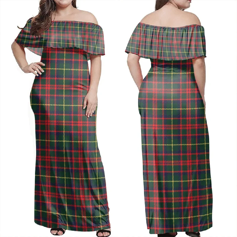 MacKintosh Hunting Modern Tartan Off Shoulder Long Dress Tunics Modern contemporary