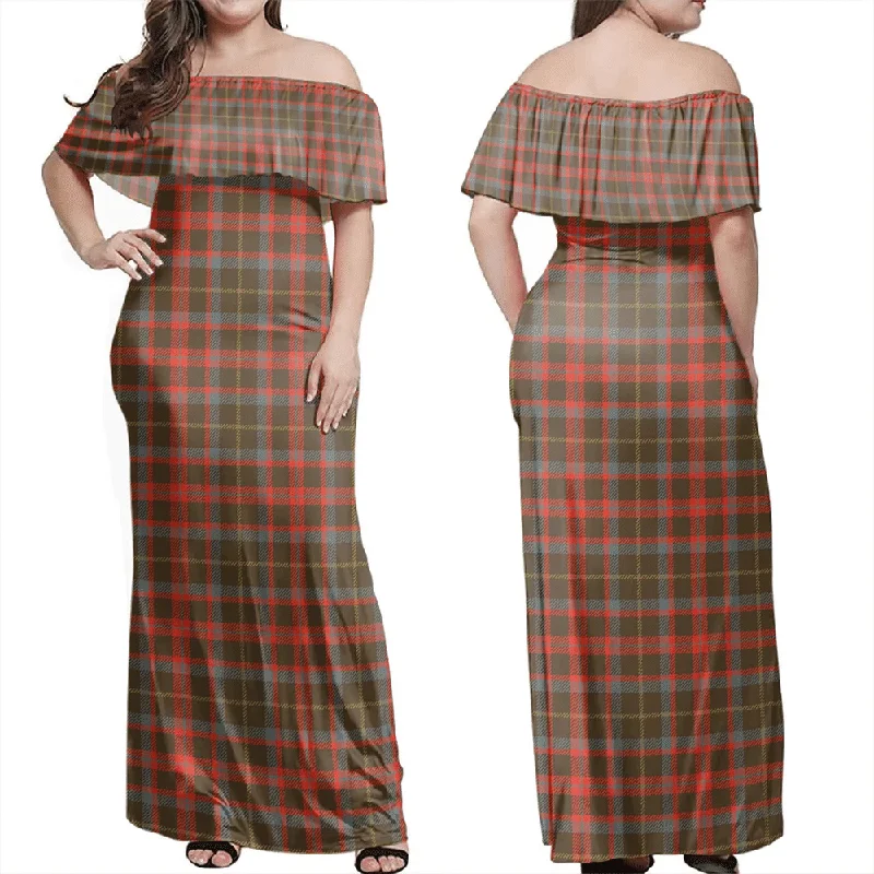 MacKintosh Hunting Weathered Tartan Off Shoulder Long Dress Tunics Designer luxury