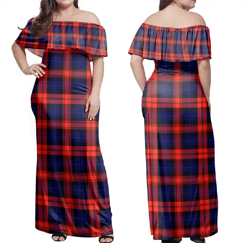 MacLachlan Modern Tartan Off Shoulder Long Dress Tunics Sale discount
