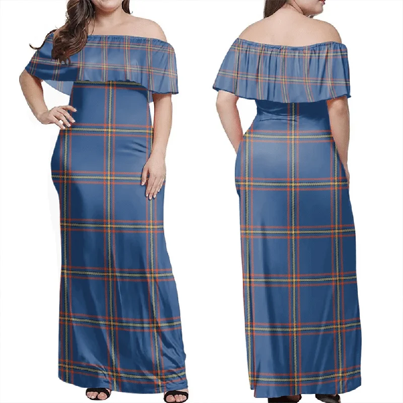 MacLaine Of Loch Buie Hunting Ancient Tartan Off Shoulder Long Dress Tunics Top rated