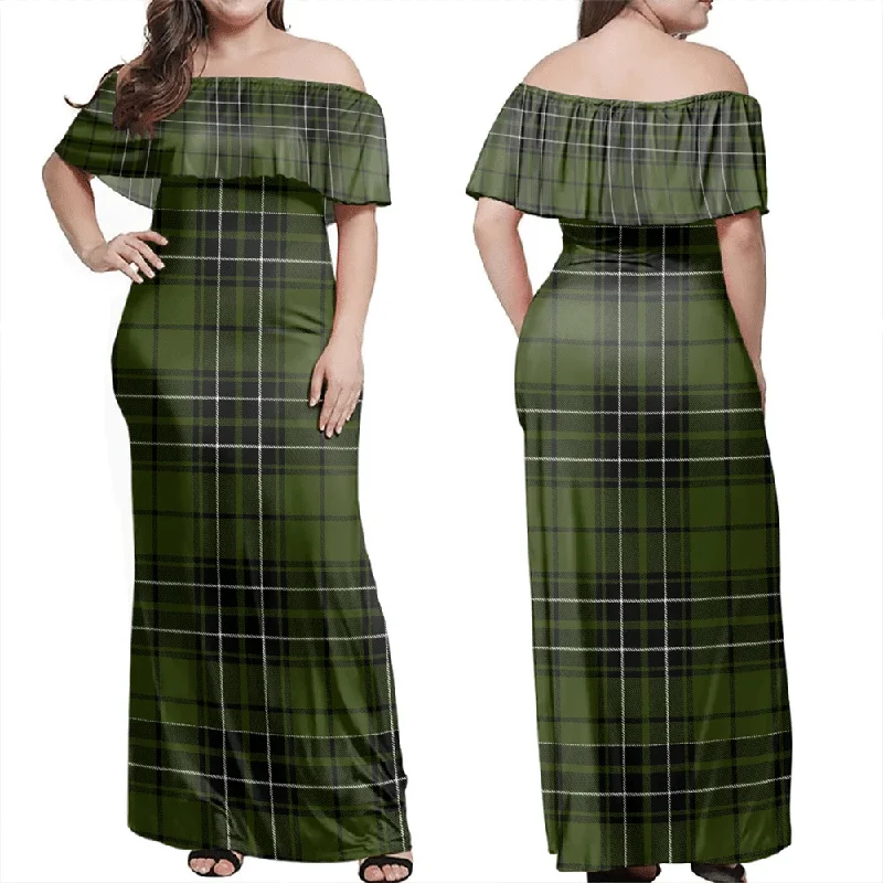 MacLean Hunting Ancient Tartan Off Shoulder Long Dress Tunics Sophisticated sleek