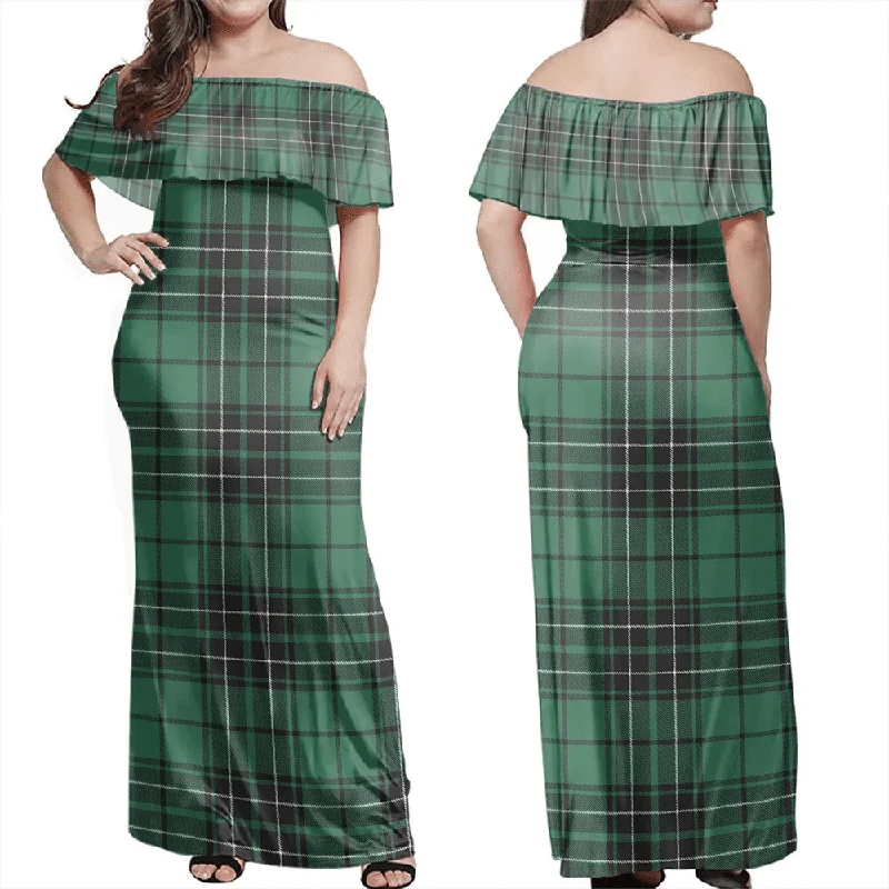 MacLean Hunting Tartan Off Shoulder Long Dress Tunics Luxurious premium