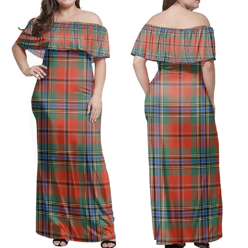 MacLean Of Duart Ancient Tartan Off Shoulder Long Dress Tunics Cozy comfortable