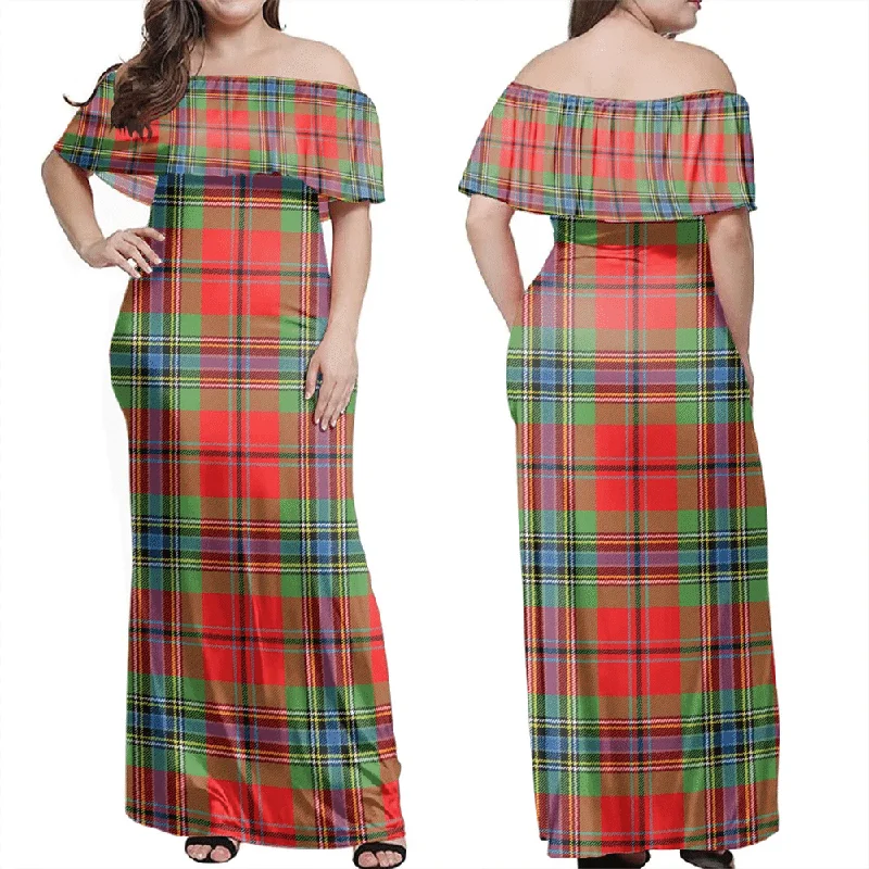 MacLean Of Duart Modern Tartan Off Shoulder Long Dress Tunics Versatile functional