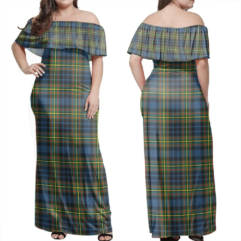 MacLellan Ancient Tartan Off Shoulder Long Dress Tunics Stylish modern