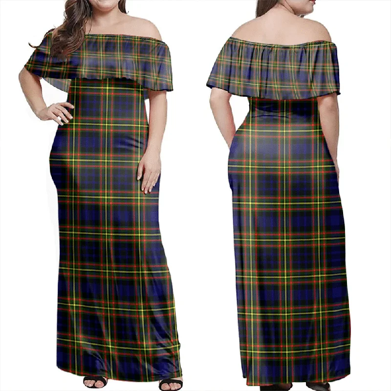MacLellan Modern Tartan Off Shoulder Long Dress Tunics Luxurious high-end