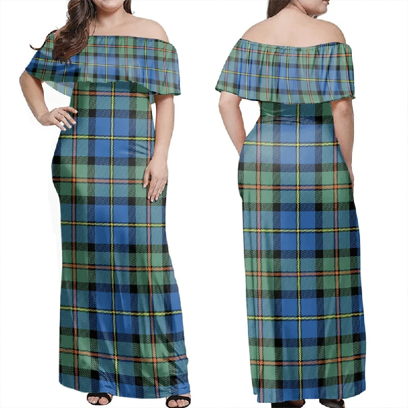 MacLeod Of Harris Ancient Tartan Off Shoulder Long Dress Tunics Cozy soft