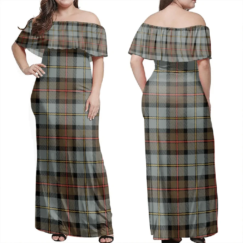 MacLeod Of Harris Weathered Tartan Off Shoulder Long Dress Tunics Fashionable chic
