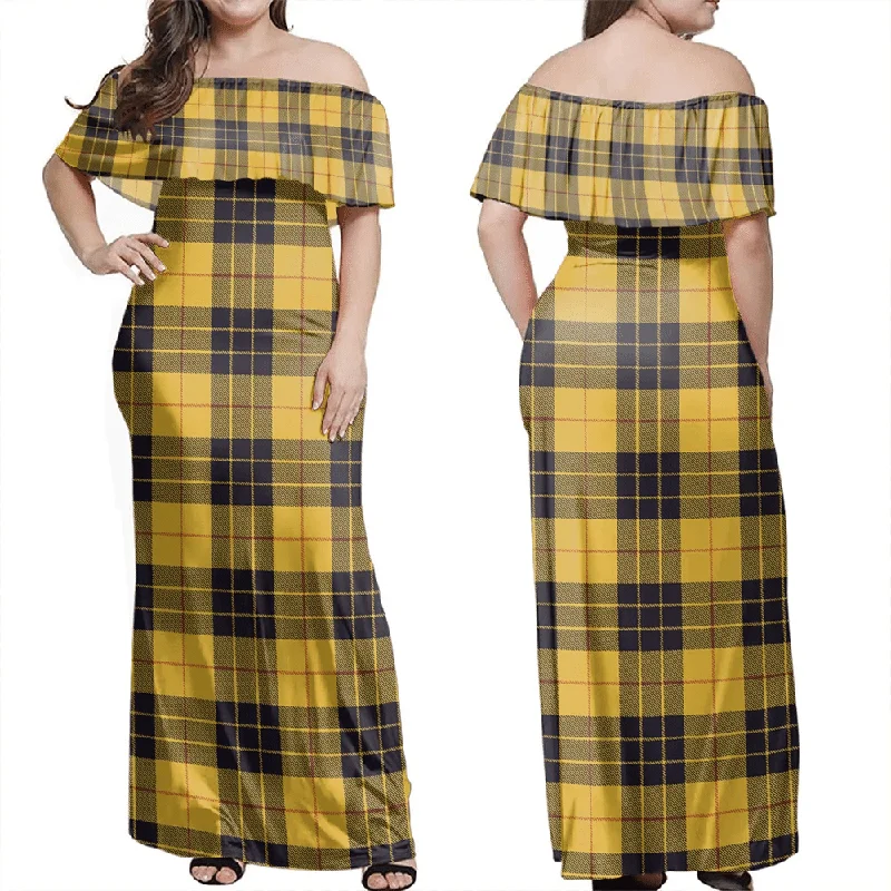 MacLeod Of Lewis Ancient Tartan Off Shoulder Long Dress Tunics Trendy modern