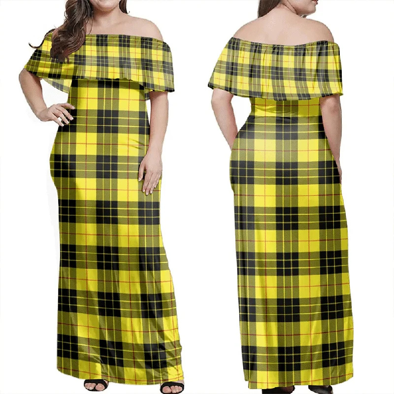 MacLeod Of Lewis Modern Tartan Off Shoulder Long Dress Tunics Stylish elegant