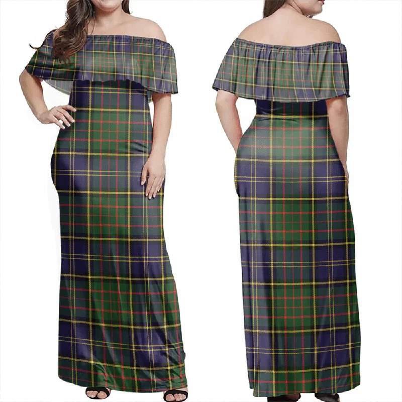 MacMillan Hunting Modern Tartan Off Shoulder Long Dress Bodycon Club Sequined