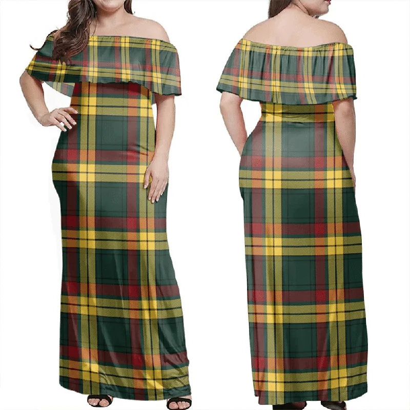 MacMillan Old Modern Tartan Off Shoulder Long Dress Shift Classic Vintage