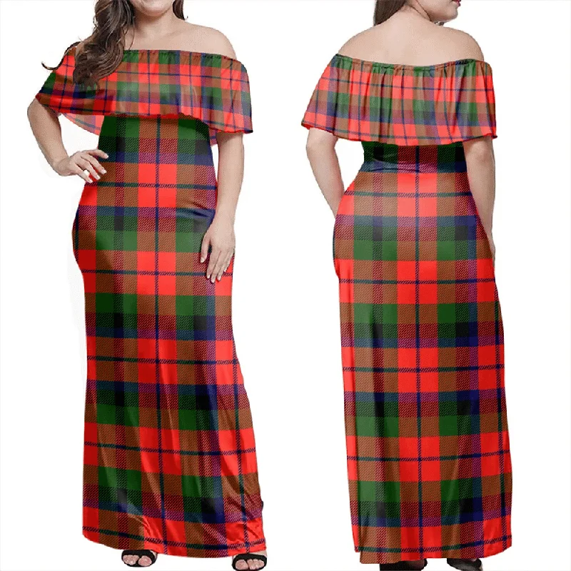 MacNaughton Modern Tartan Off Shoulder Long Dress Tunic Top Casual